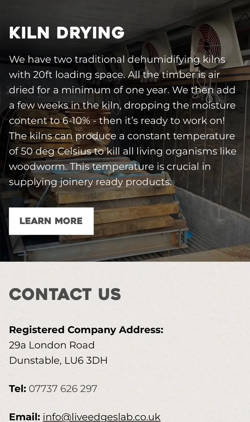 mobile responsive layout for live edge slab wordpress website