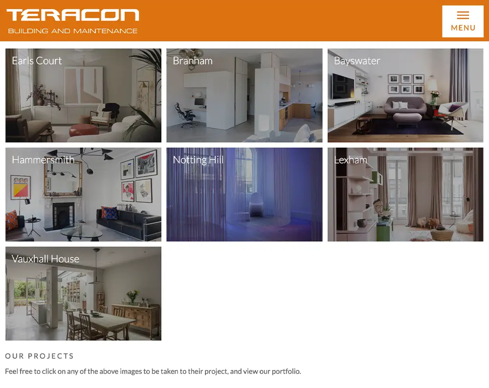 high end construction website design for teracon